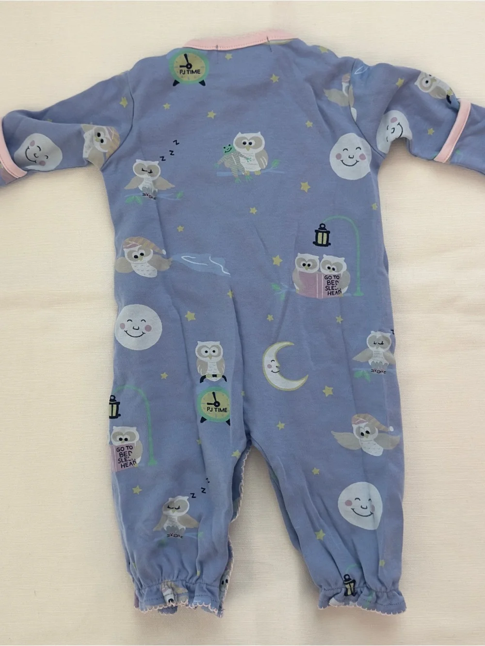 The Beaufort Bonnet Company Lavender Owl Print Footie with Pink Trim
